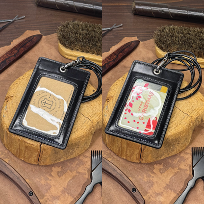 Cordovan Leather | ID Cardholder with Lanyard | 2 Photo Slots