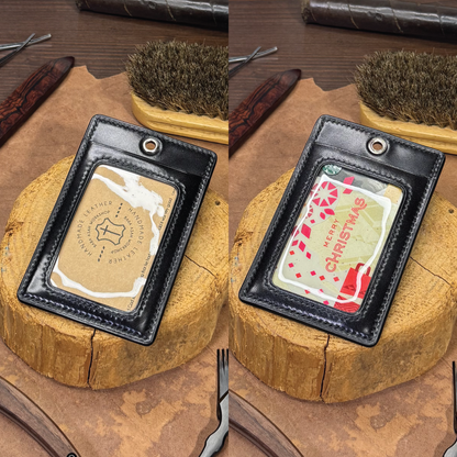 Cordovan Leather | ID Cardholder with Lanyard | 2 Photo Slots