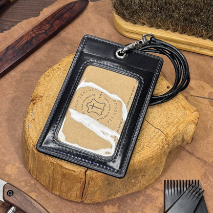 Cordovan Leather | ID Cardholder with Lanyard | 2 Photo Slots