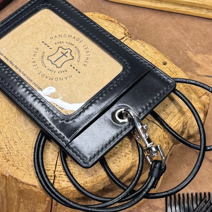 Cordovan Leather | ID Cardholder with Lanyard | 2 Photo Slots