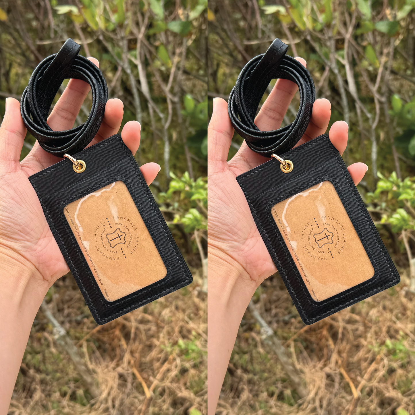 Saffiano Leather | ID Cardholder with Lanyard | 2 Photo Slots | 十字紋牛皮系列 | 掛頸職員卡套 | 兩相格款式