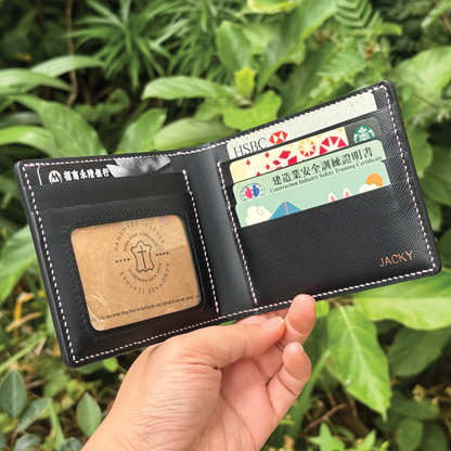 Saffiano Leather | Bifold Short Wallet | Card Slot, Photo Slot