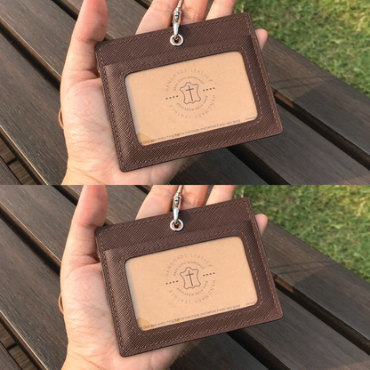 Saffiano Leather | ID Cardholder with Lanyard | 2 Photo Slots | 十字紋牛皮系列 | 掛頸職員卡套 | 兩相格款式