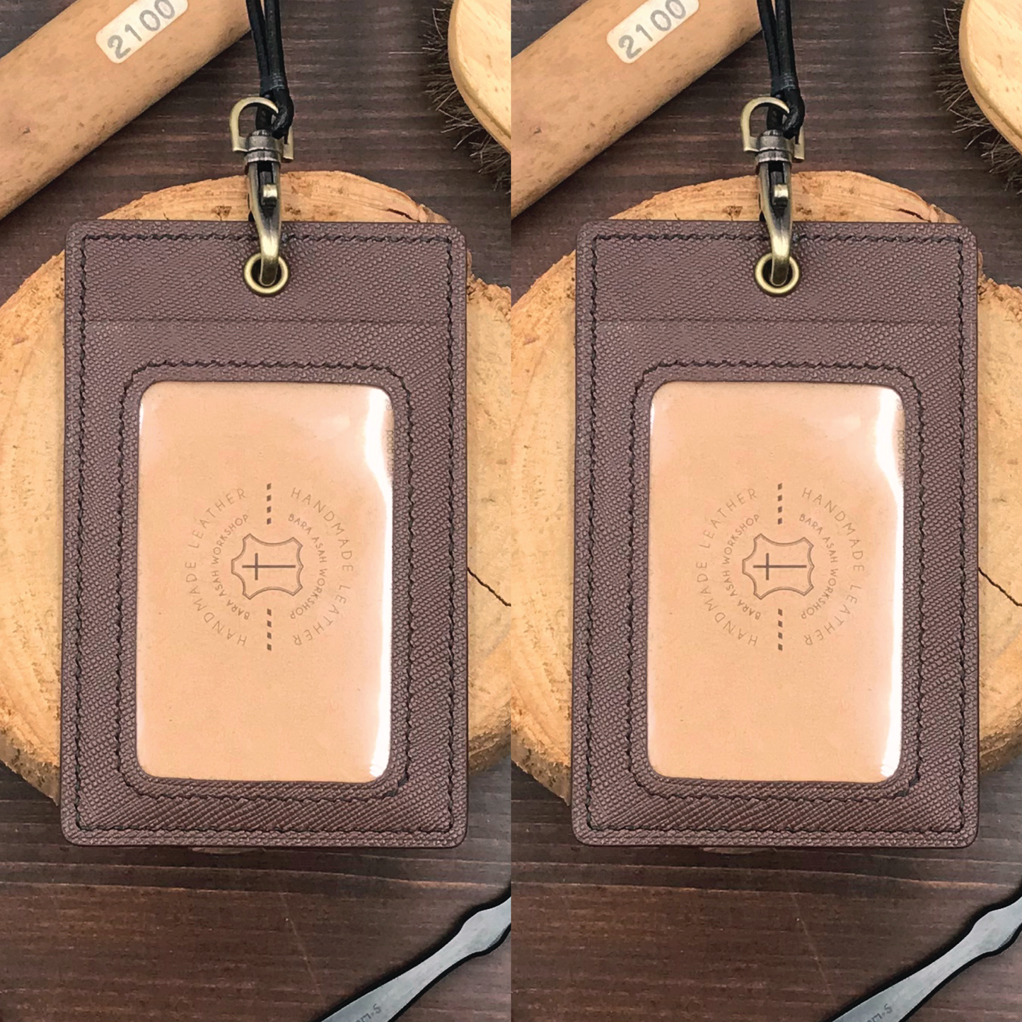 Saffiano Leather | ID Cardholder with Lanyard | 2 Photo Slots | 十字紋牛皮系列 | 掛頸職員卡套 | 兩相格款式