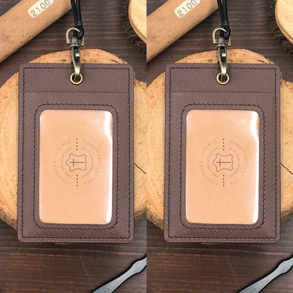 Saffiano Leather | ID Cardholder with Lanyard | 2 Photo Slots | 十字紋牛皮系列 | 掛頸職員卡套 | 兩相格款式