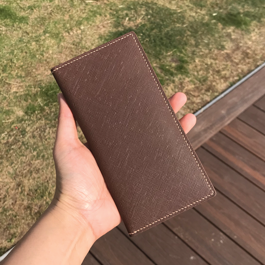 Saffiano Leather | Bifold Vertical Long Wallet | Card Slot, Photo Slot
