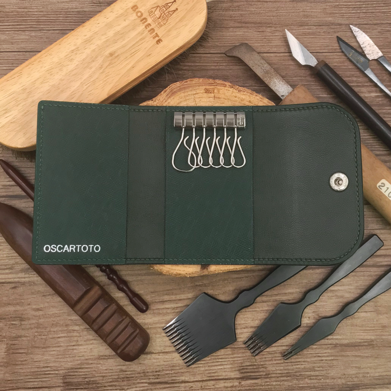 Saffiano Leather | Tri-fold Keyholder | 十字紋牛皮系列 | 三摺鎖匙包