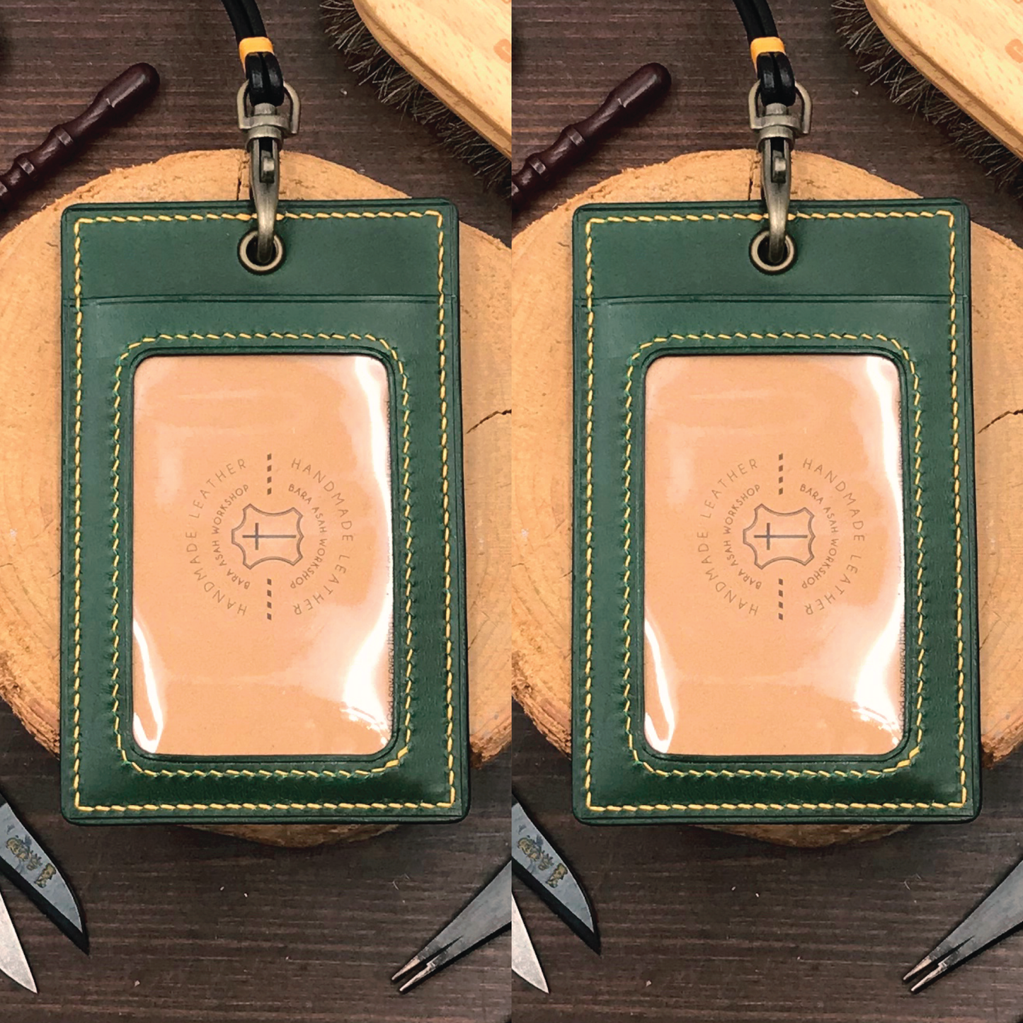 Buttero Leather | ID Cardholder with Lanyard | 2 Photo Slots | 植鞣牛皮系列 | 掛頸職員卡套 | 兩相格款式