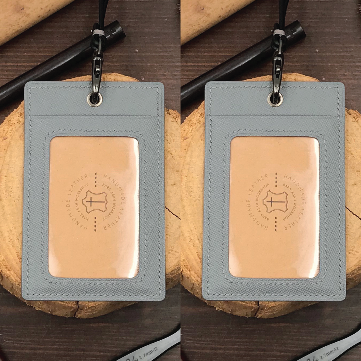 Saffiano Leather | ID Cardholder with Lanyard | 2 Photo Slots | 十字紋牛皮系列 | 掛頸職員卡套 | 兩相格款式