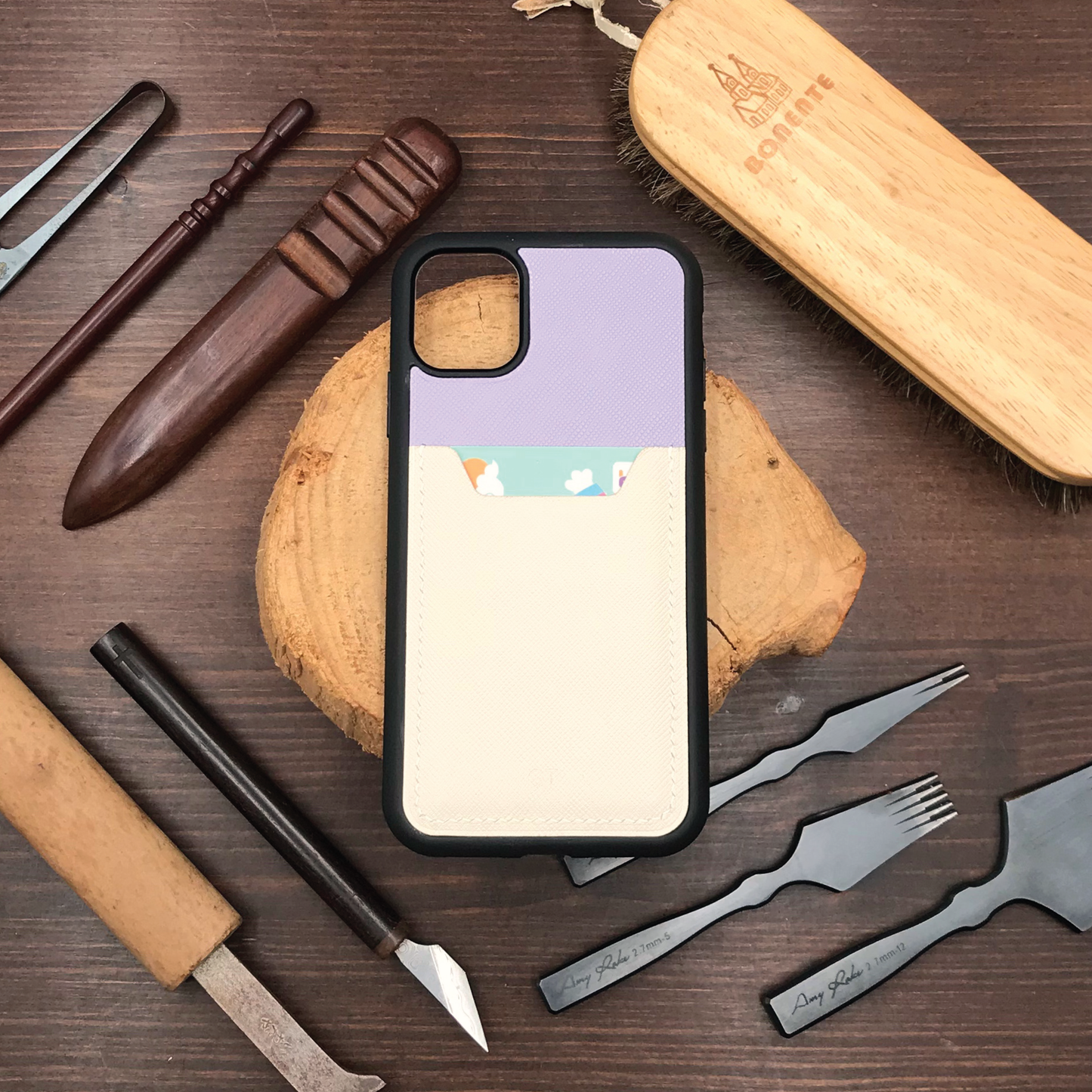 Saffiano Leather | Card Slot iPhone Case | 十字紋牛皮系列 | 卡位手機殼