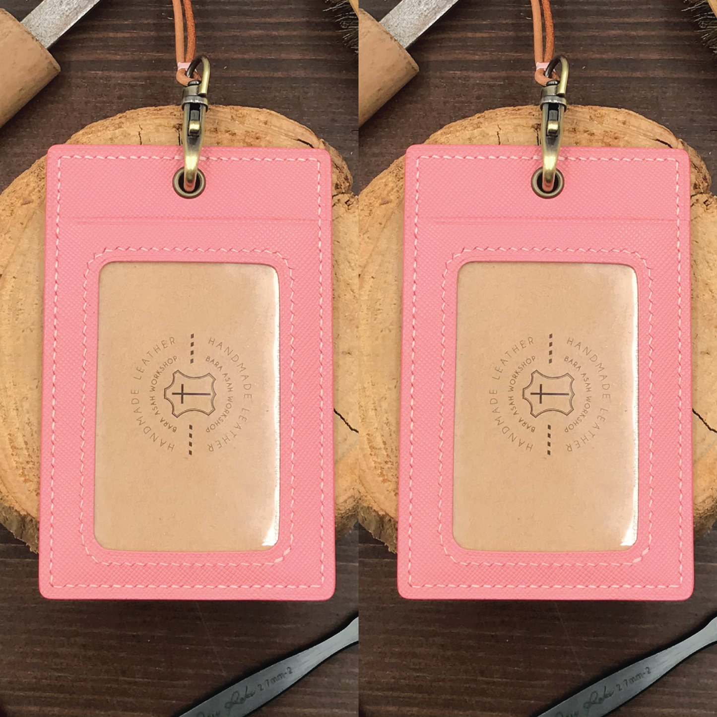 Saffiano Leather | ID Cardholder with Lanyard | 2 Photo Slots | 十字紋牛皮系列 | 掛頸職員卡套 | 兩相格款式