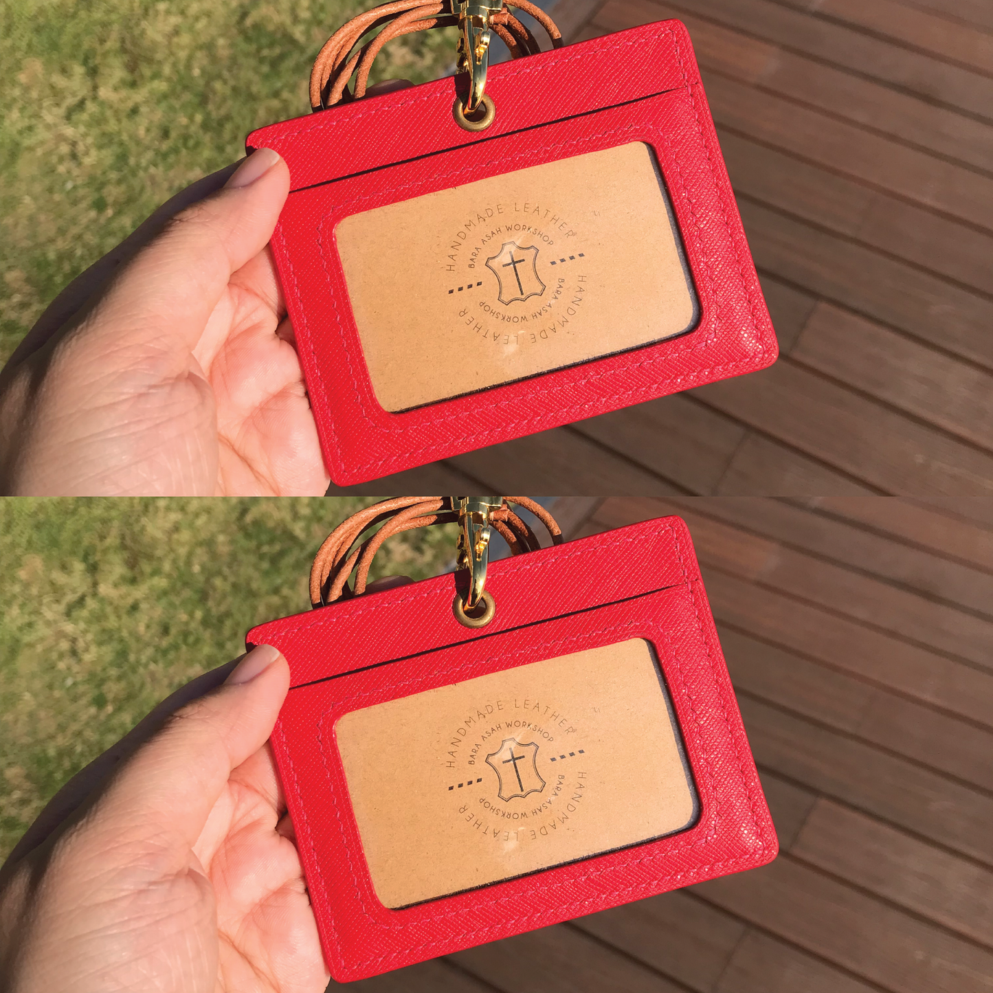 Saffiano Leather | ID Cardholder with Lanyard | 2 Photo Slots | 十字紋牛皮系列 | 掛頸職員卡套 | 兩相格款式