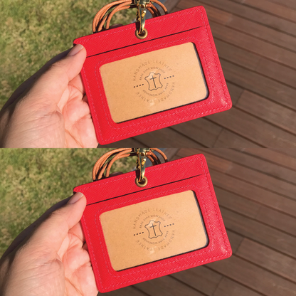 Saffiano Leather | ID Cardholder with Lanyard | 2 Photo Slots | 十字紋牛皮系列 | 掛頸職員卡套 | 兩相格款式